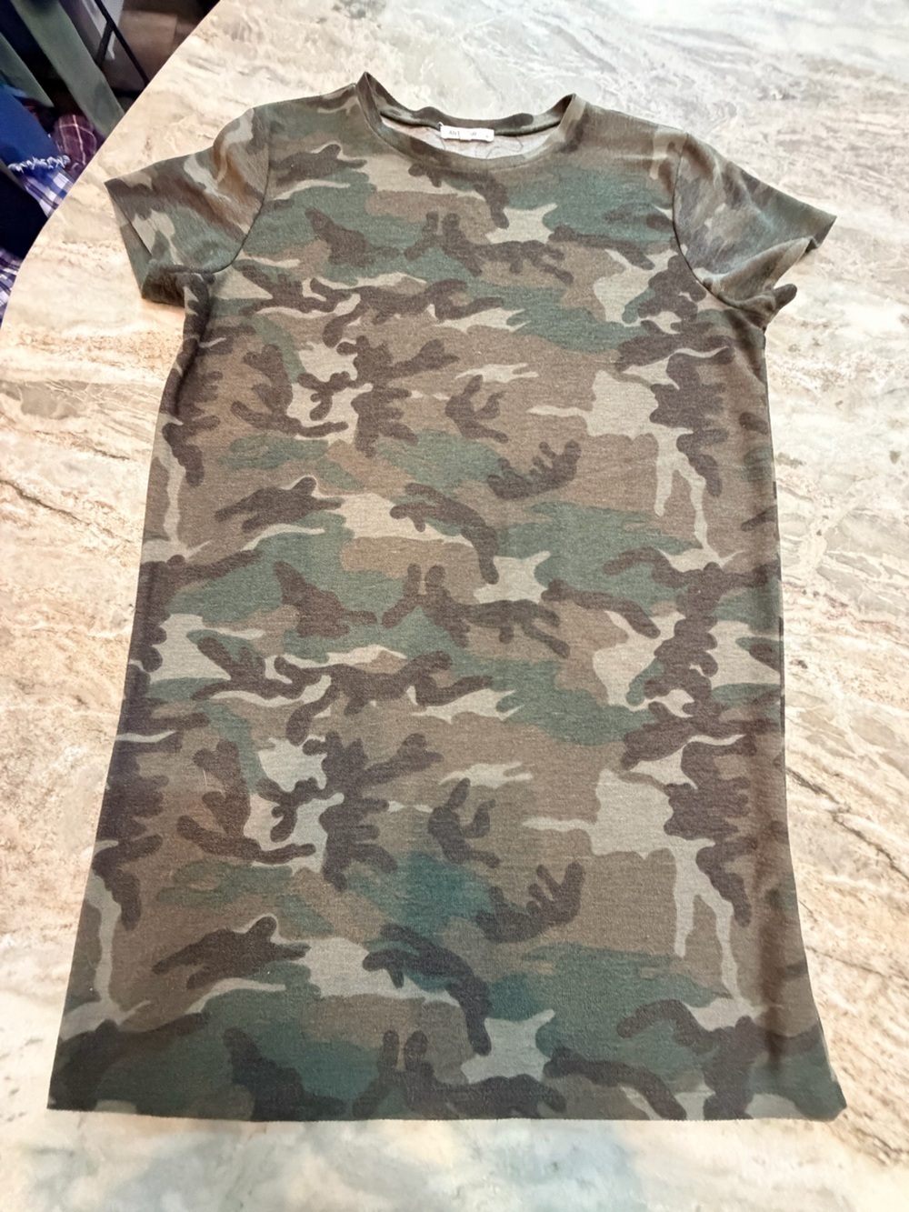 Antistar Camo T Shirt Dress Medium Green Camouflage Stretch Knit Casual Dress
